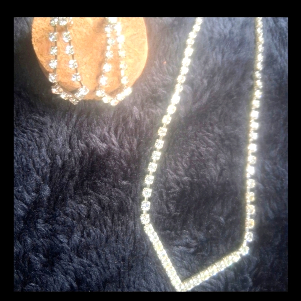 Chevron Set  Crystal Necklace & Earrings